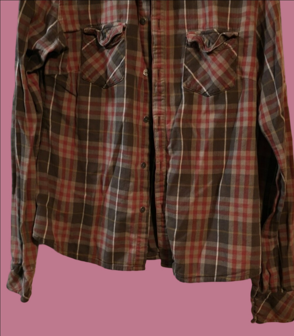 4/$67 Deal! TNA Plaid Button-Down Shirt in Olive Green and Orange